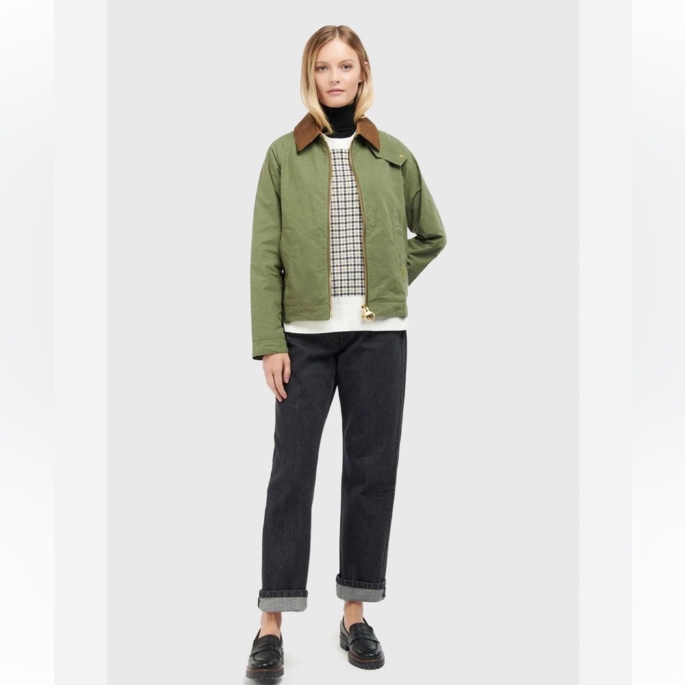 Barbour Green Utility Jacket with Brown Collar